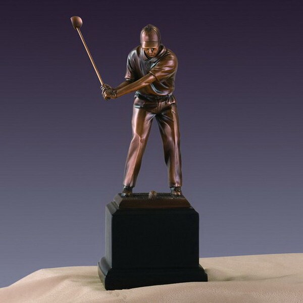 Golf Award Statue Sculptural Golfer with Club Figurine Bronze Color